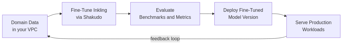 Fine-tuning pipeline on Shakudo: domain data to fine-tune to evaluate to deploy to serve with feedback loop