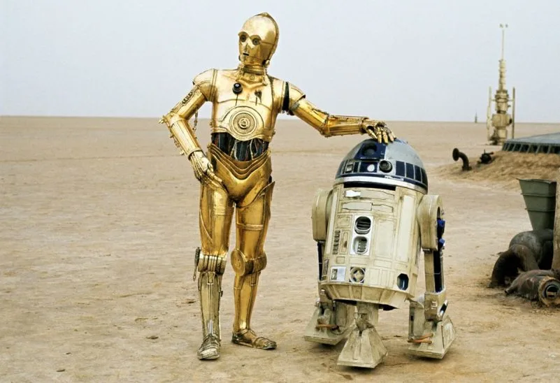 photograph of star wars ai robots - c3po and r2d2