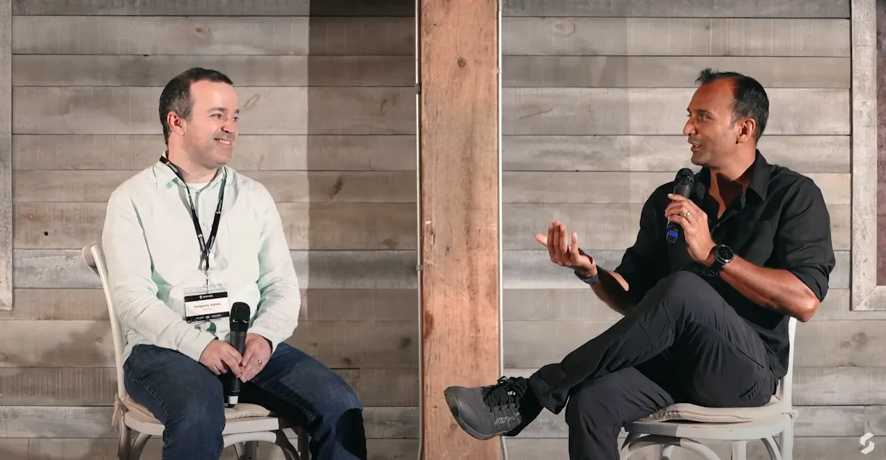Yevgeniy Vahlis, Co-Founder and CEO of Shakudo, with DJ Patil, renowned investor and former U.S Chief Data Scientist, at the Shakudo Fireside Chat.