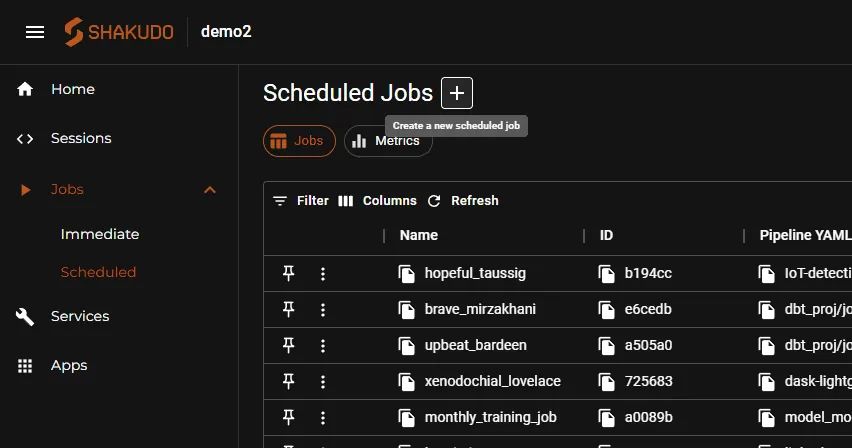 Adding a scheduled job in Shakudo