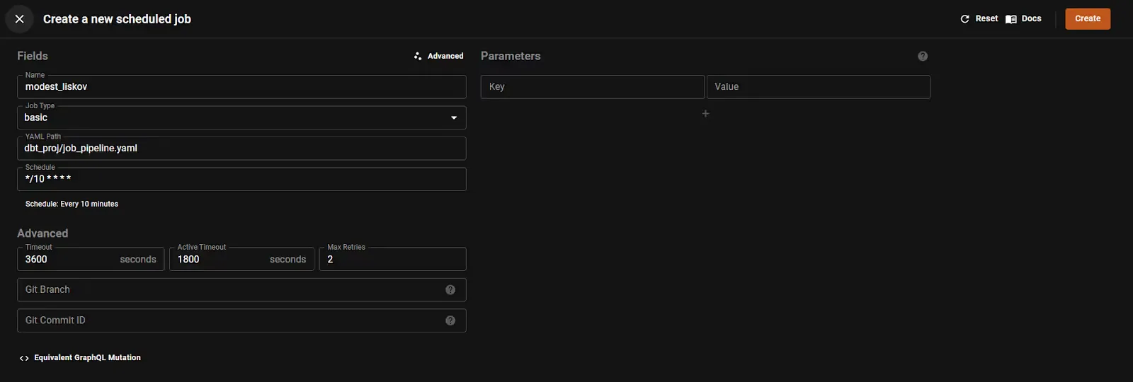 schedule jobs parameters on Shakudo