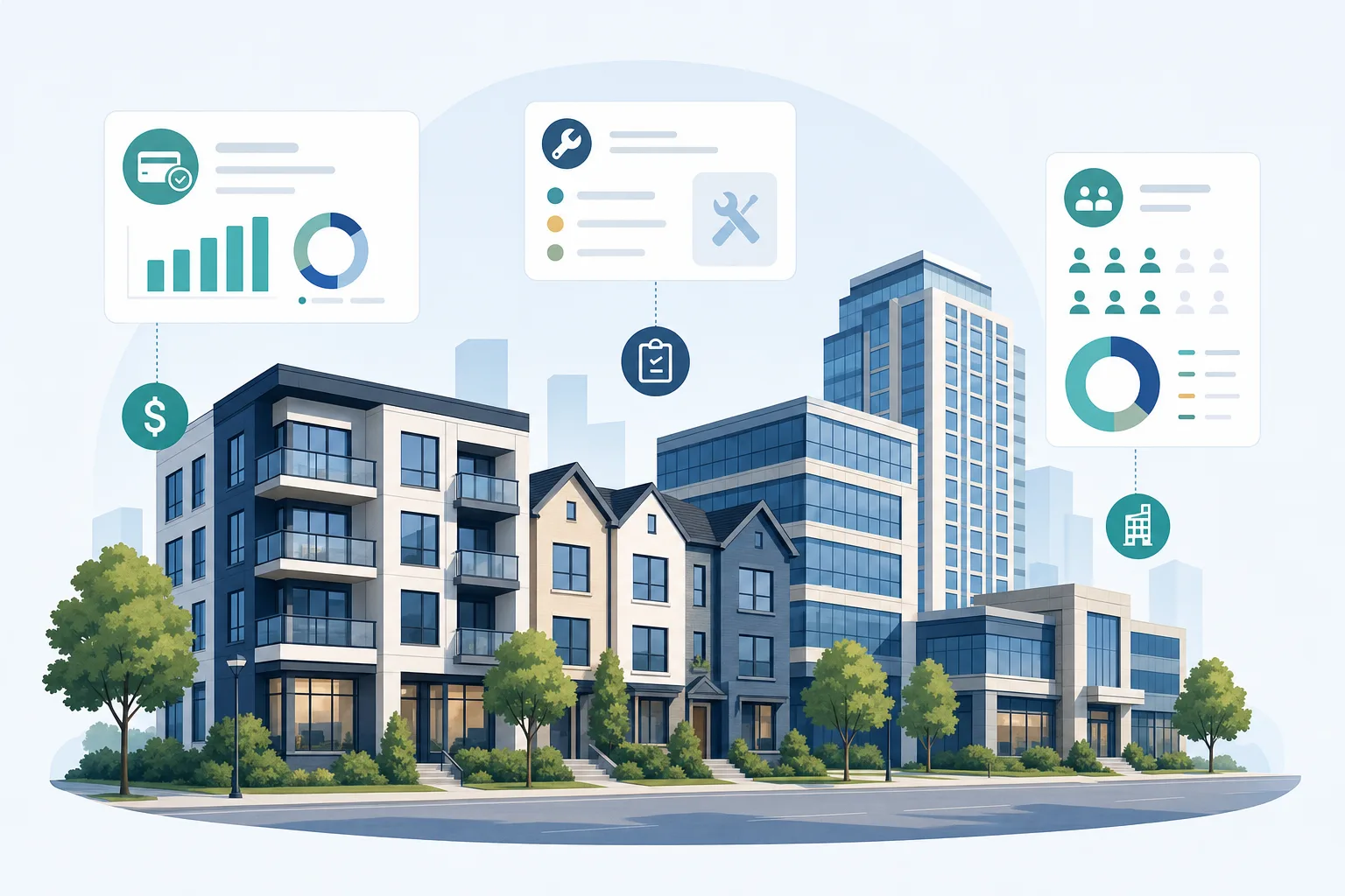 Property management operations dashboard showing collections, occupancy, and arrears across a portfolio